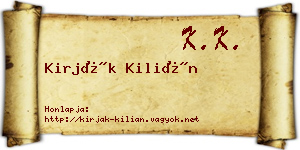 Kirják Kilián névjegykártya
